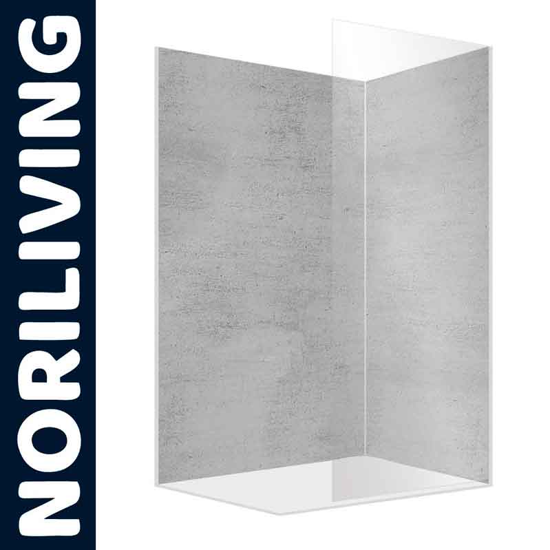 Moderner Duschwandschutz von NORILIVING aus Glas mit Betonoptik Eleganter NORILIVING Duschschutz aus Glas in Betonoptik