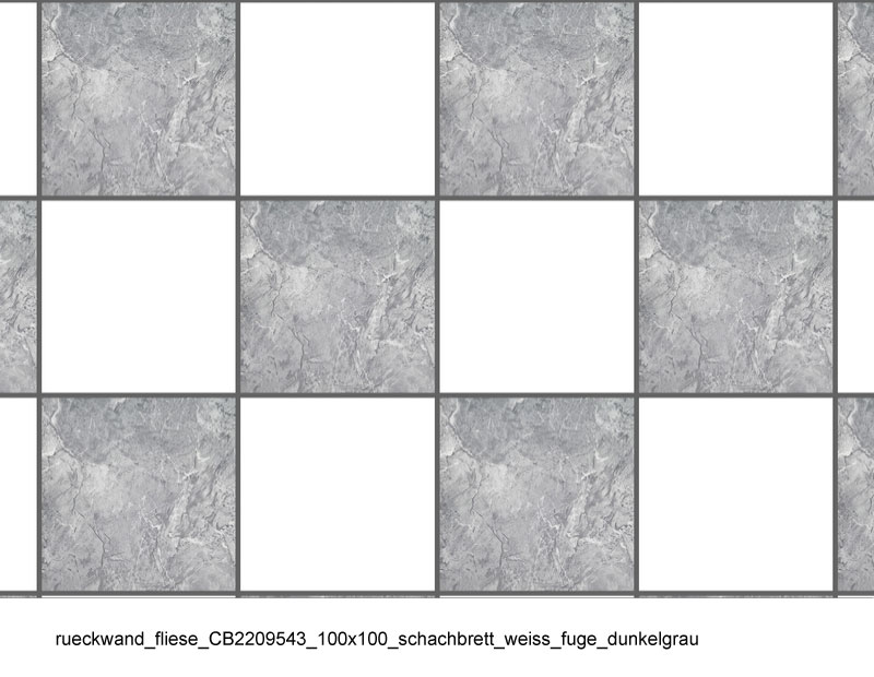 Rückwandfliese im Schachbrettmuster, 100x100 cm, Weiß und Grau Fliese mit Schachbrettmuster in Weiß und Dunkelgrau, 100x100 cm