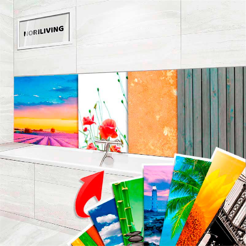 Kreative Badgestaltung mit auswechselbaren Wandpaneelen Bad mit farbenfrohen, austauschbaren Wandpaneelen und variierenden Designs