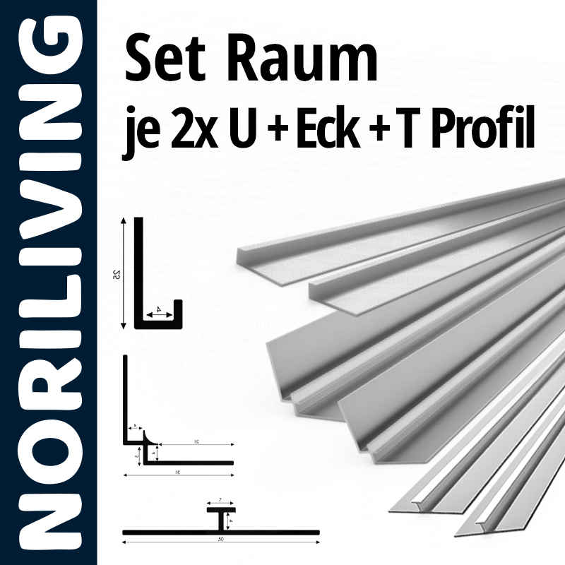NORILIVING Profil Set Raum: 2x U + Eck + T Profile NORILIVING Set mit 2x U, Eck und T Profil zur Raumgestaltung