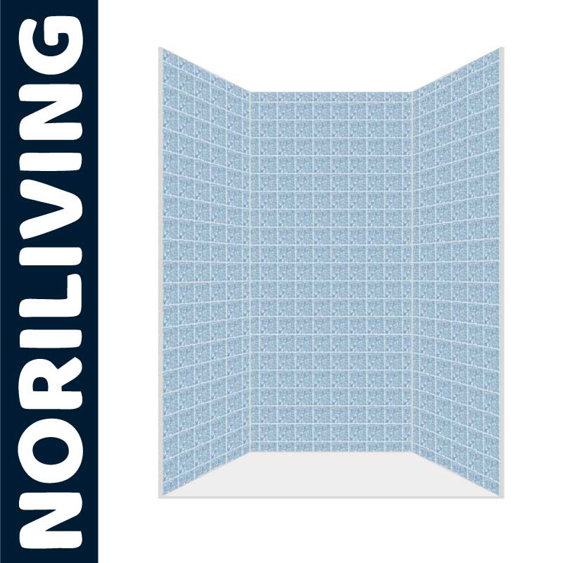 Blaue Duschwandverkleidung von Noriliving - Robustes Design für Ihr Badezimmer Blaue Wandverkleidung für Duschen mit Kachelmuster von Noriliving, ideal für moderne Badezimmer