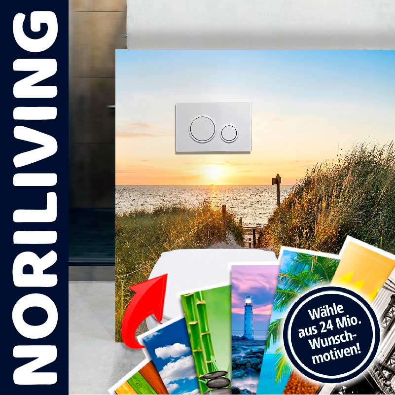 Individuelle WC-Betätigungsplatte mit Wunschmotiv - Noriliving WC-Betätigungsplatte mit individuellem Foto, Sonnenuntergang Strandmotiv, Noriliving Design, 24 Millionen Auswahlmöglichkeiten