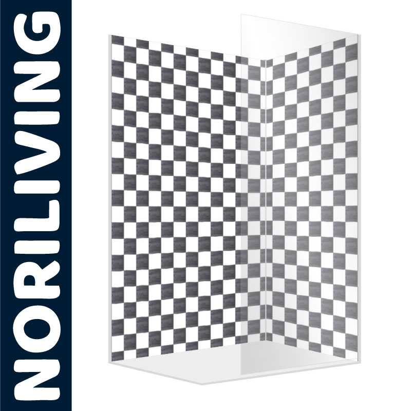 Duschkabine im Schachbrettmuster - Noriliving Duschkabine mit modernem Schachbrettmuster und transparenten Wänden von Noriliving